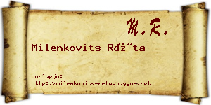 Milenkovits Réta névjegykártya